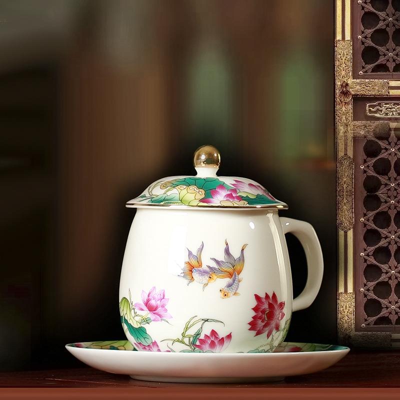 京隆堂陶瓷茶具过滤茶杯个人专用高档办公室泡茶杯茶水分离杯