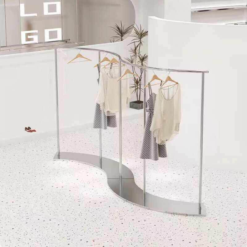 服装店不锈钢展示架带板加厚挂衣架流水台中岛半圆架韩风女装店