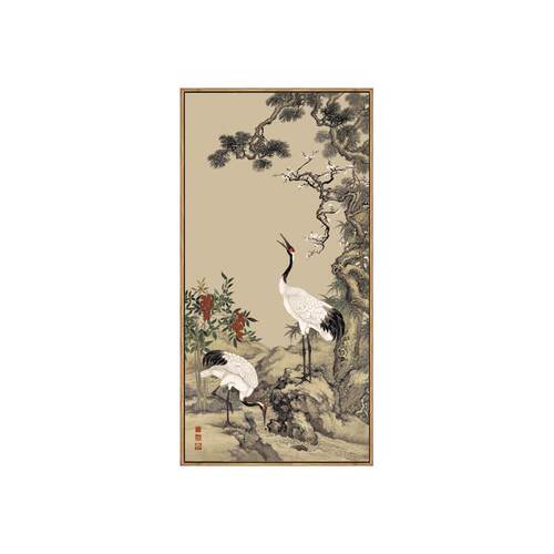 松梅双鹤图新中式花鸟画禅意装饰画现代客厅玄关竖版走廊壁画挂画