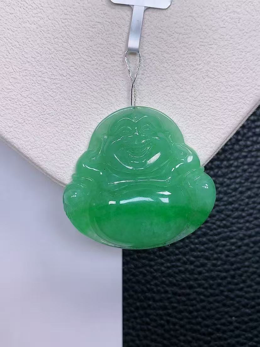 天然真品翡翠正品 水润细腻气质冰阳绿满阳色佛公吊坠