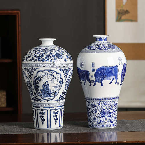 陶瓷花瓶景德镇陶瓷装饰中式仿古花瓶中式新花瓶博古架花瓶明清