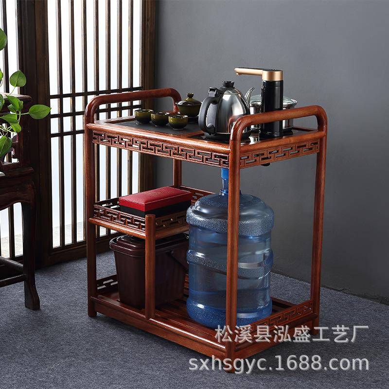 花梨木茶车乌金石头移动茶台功夫茶具套装实木茶盘家用茶桌电磁炉