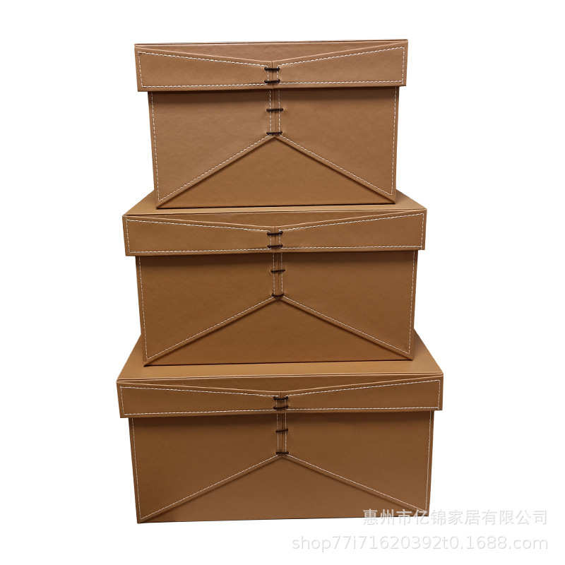 新中式木质皮革绑绳收纳盒礼品包装盒家居装饰工艺品样板间摆件