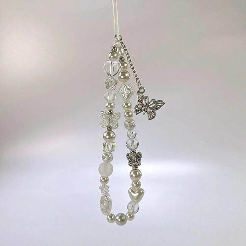 Cute Silver Butterfly Bead Keychain on the Phone Charm Cute