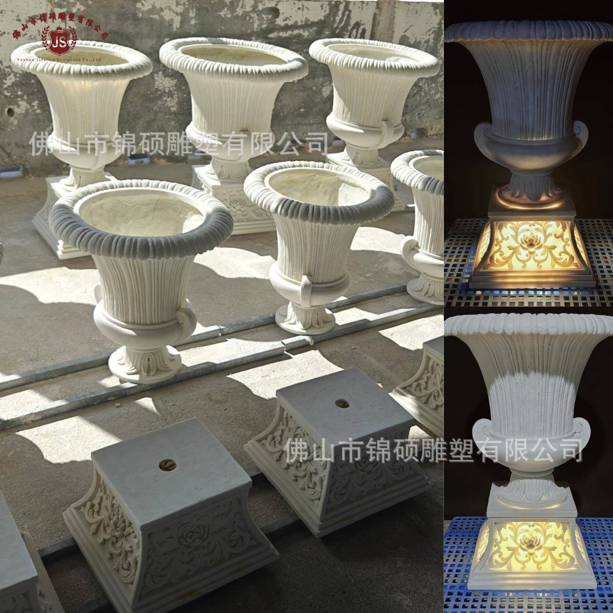 厂家古典雕花花缸城市街道户外砂岩景观雕塑花盆多样化欧式花箱