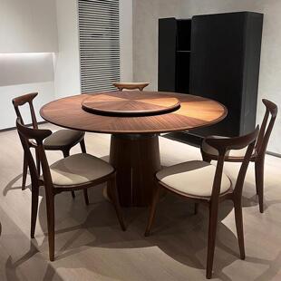 新中式实木大气餐桌椅组合圆形带转盘家用饭桌会客洽谈桌酒店餐台