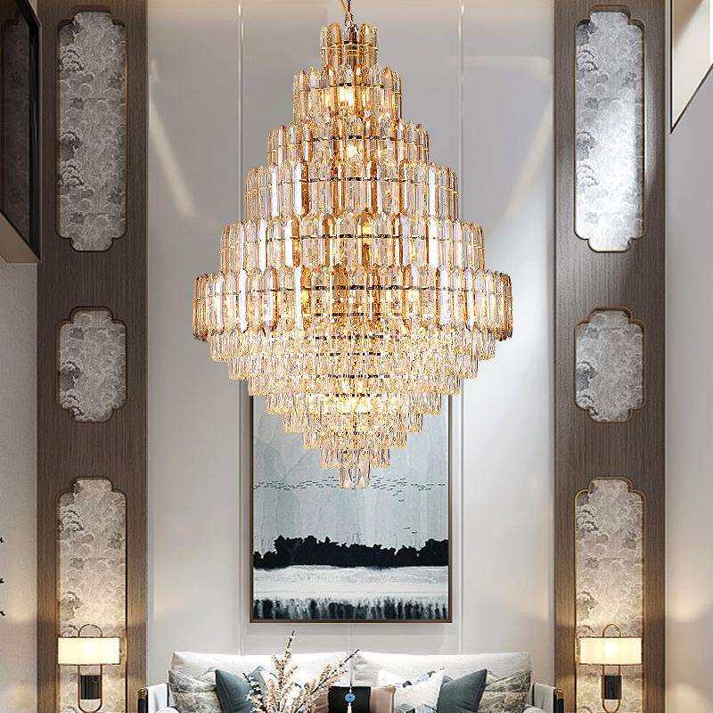 复式楼大吊灯别墅客厅现代轻奢挑空楼中楼大厅酒店大堂水晶楼梯灯