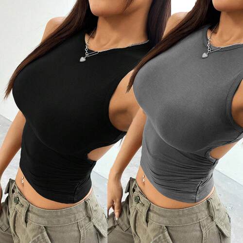 Women's Solid Color Round Neck Racerback Tank Top Casual