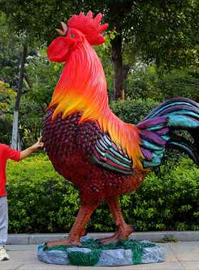 仿真大公鸡雕塑玻璃钢母鸡模型饭店门口开业户外发光装饰落地摆件