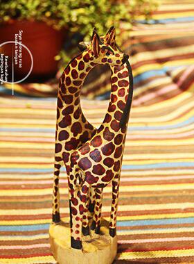 非洲木雕工艺品摆件办公室玄关装饰品招财鹿黄檀木手工长颈鹿软装