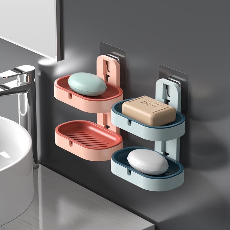 免打孔香皂盒创意强力粘胶双层沥水肥皂盒无痕免钉壁挂式洗衣皂盒