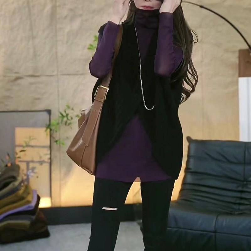 极速高级感黑色V领针织衫毛衣马甲无袖背心女春季新款设计感小众
