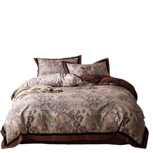 高档100支长绒棉加厚磨毛四件套轻奢复古保暖床单被套床笠冬季