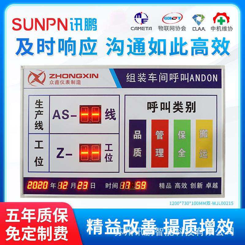 讯鹏工厂装配线组装车间呼叫安灯系统ANDON电子看板生产状态监控