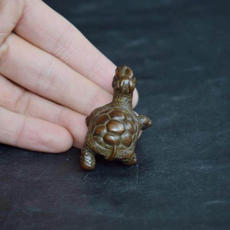 仿古回流老铜龟小雕件纯铜长寿龙龟手把件古玩铜雕铜器小摆铜龟