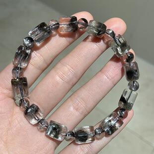 新品天然银钛晶糖块手链 男女单圈水晶方糖手串珠链尺寸8毫米左右