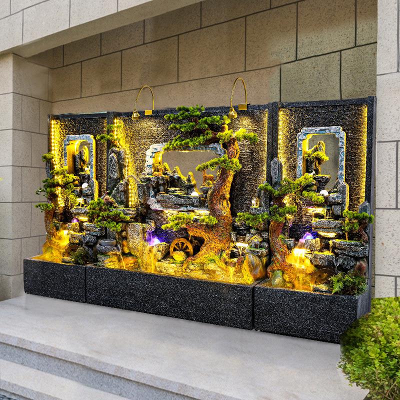 流水喷泉水幕墙地风摆件屏观别墅隔断落HIW公司酒店假山景造景装