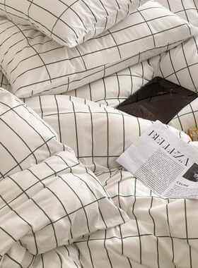 复古天条纹针织竺棉四件套纯棉棉床单被套简约四季STN通用床全上