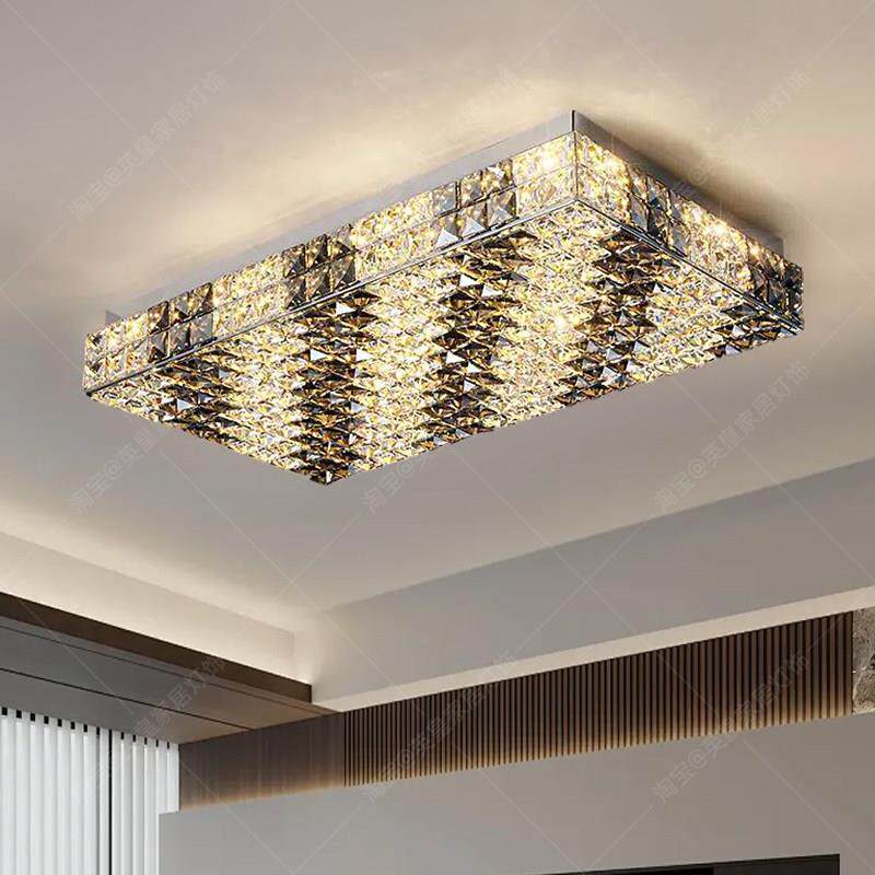 意式轻奢水晶客厅吸顶灯2025年新款高级感卧室创意大气长方形灯具