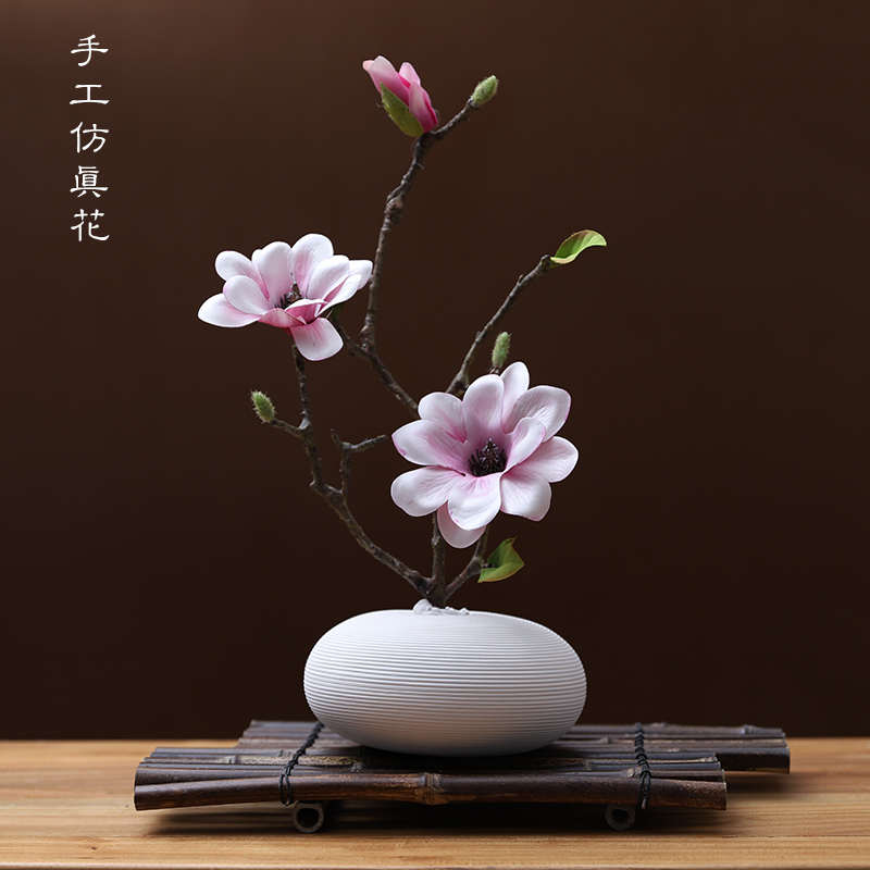 欧式古典陶瓷花瓶套装摆件家居装饰品现代简约客厅仿真玉兰花摆设