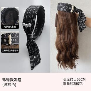 新款半头发箍假拆一体式挂耳丝带韩式发头箍头饰可套卸懒人微卷长