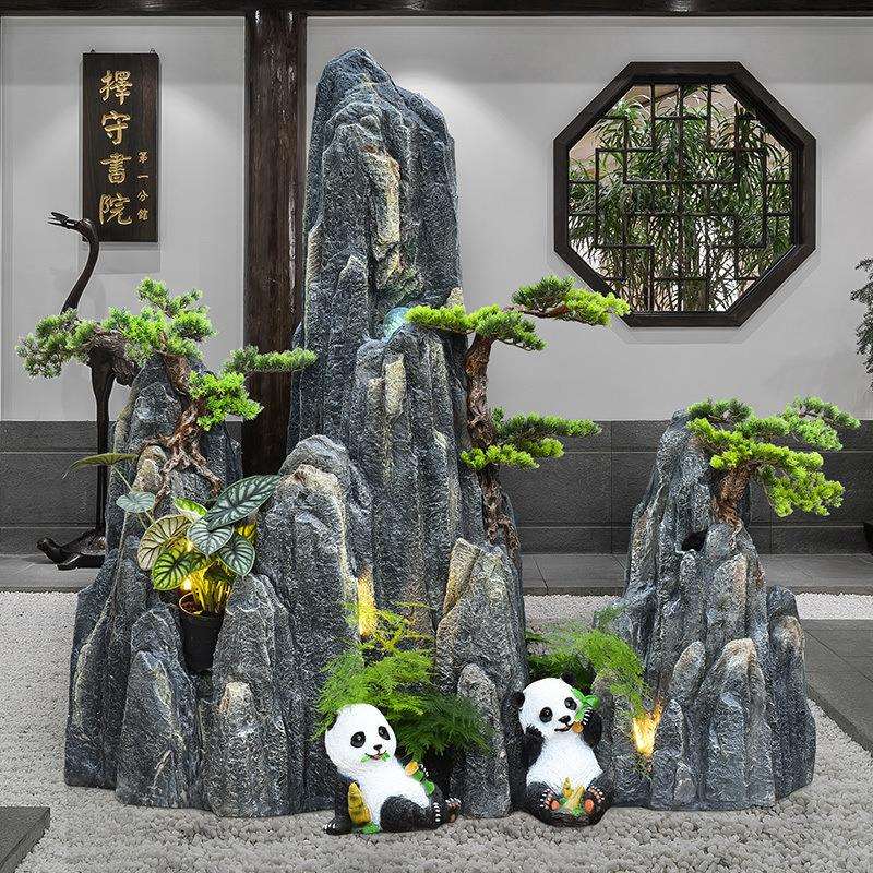 仿真假山石头造景观布景干山户外中式庭院布置鱼池装饰摆件迎客松