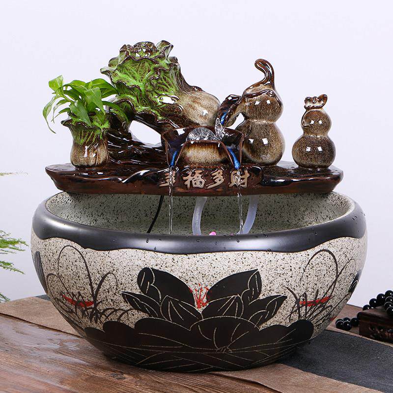 景德镇流水陶瓷鱼缸喷泉景观家居鱼缸大龟缸碗莲花盆小金鱼盆