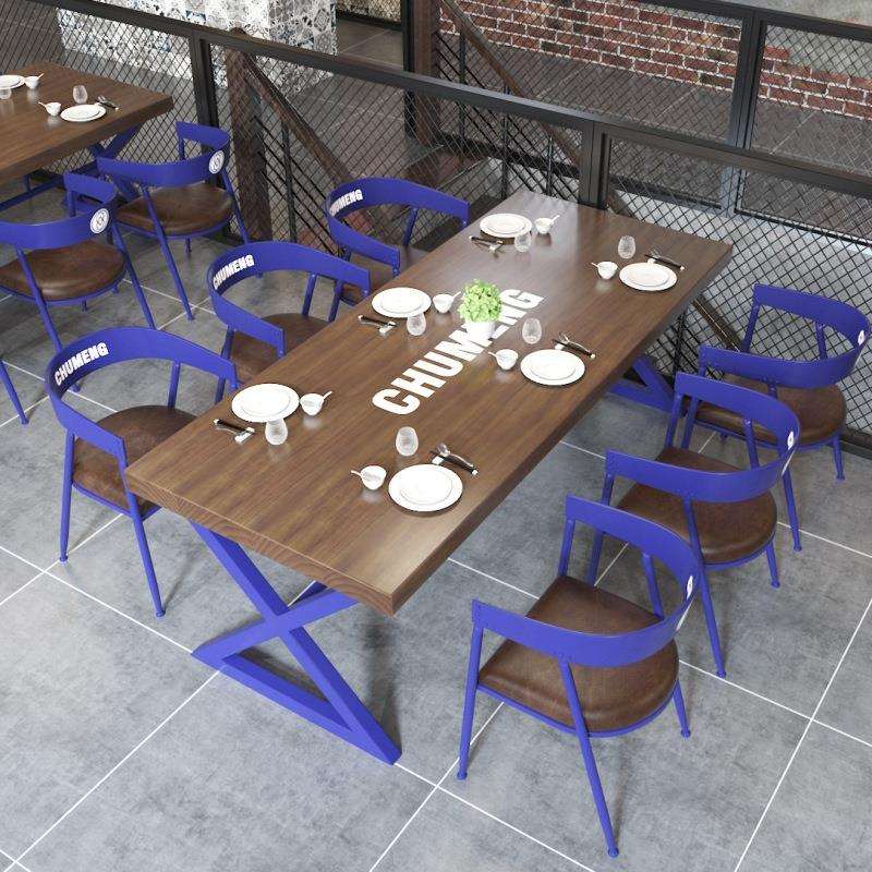 工业风西餐厅餐桌椅组合 烧烤店奶茶店商用桌椅酒吧卡座实木桌子