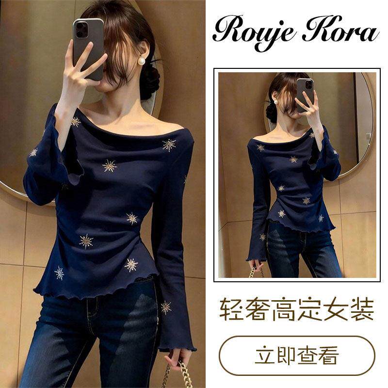 Rouje Kora法式复古长袖T恤女春季修身型荡领上衣不规则修身女装