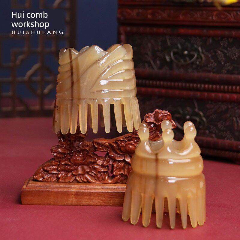 吴金燕同款梳子天然白色水牛角洗发梳家用按摩梳头子午线梳面