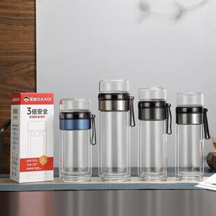 匡迪大容量茶水分离杯双层玻璃可携式泡茶杯个性茶水杯