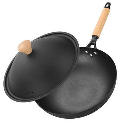 样板间厨房软装搭配 现代简约新中式黑色原木手柄锅具套装陶瓷锅