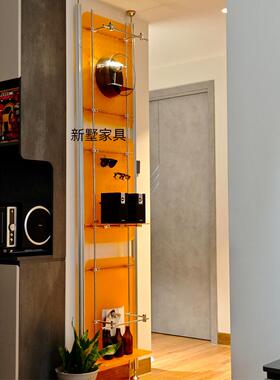 顶天立地简约橙色亚克力置物架收纳展示架陈列洞洞板光轴不锈钢架