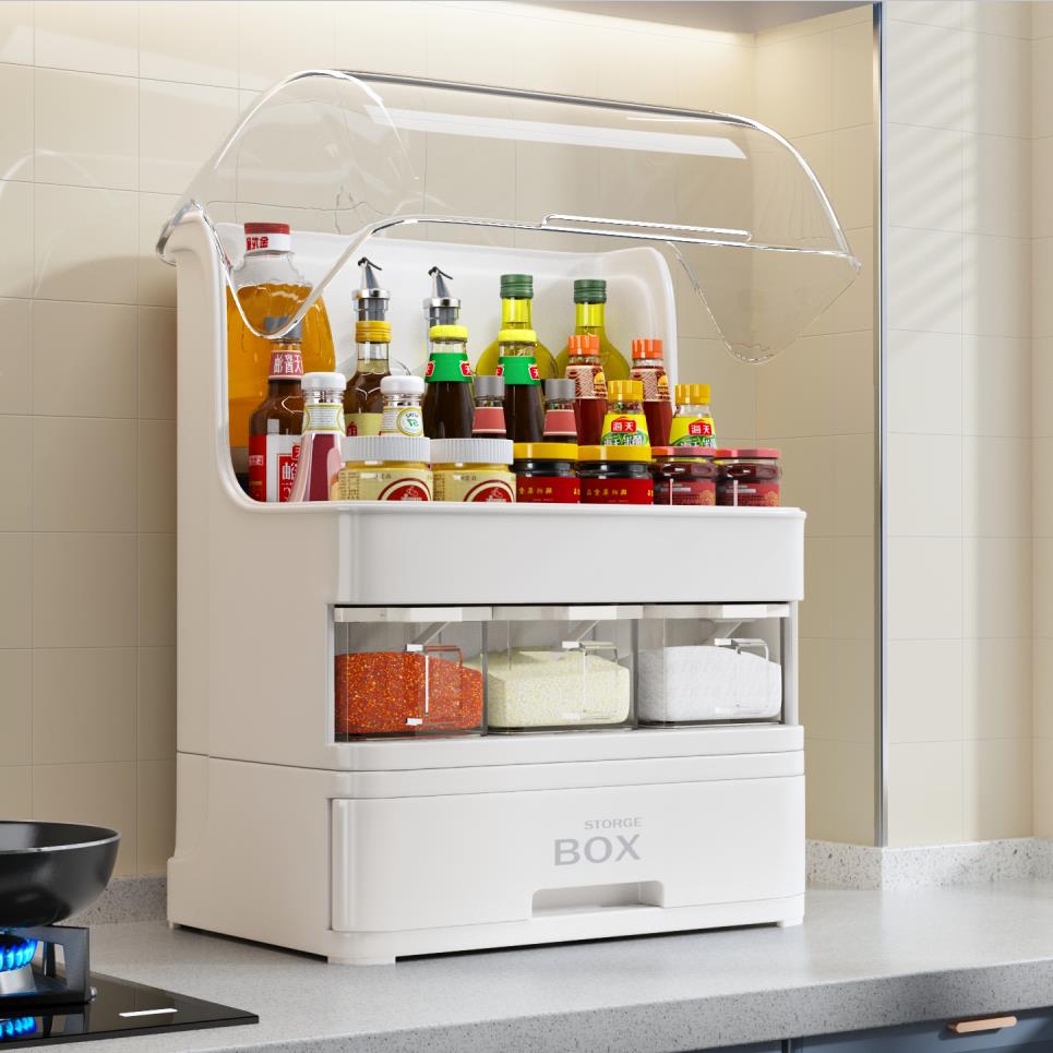 厨房各种神器调料盒置物架台面多层收纳架灶台带盖防油家用豪华