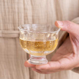 手工莲花气泡家用主人杯单杯花朵玻璃茶杯品茗杯清酒杯主人 新中式