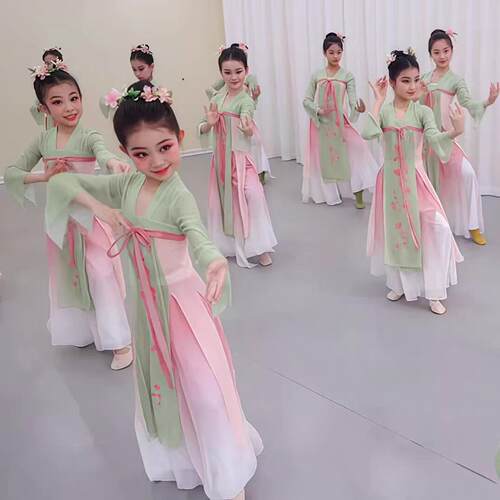 儿童古典表演服飘逸古风幼儿六一中国舞扇子舞女童鱼戏莲叶间舞蹈