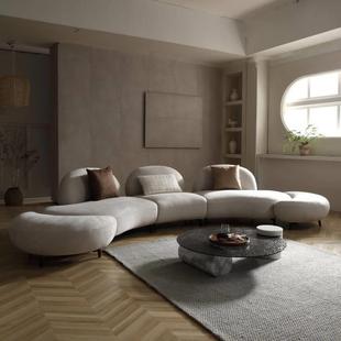 意厅式 复古风油白磨砂G53布艺沙发大小亮客简约现代月弧形组合沙