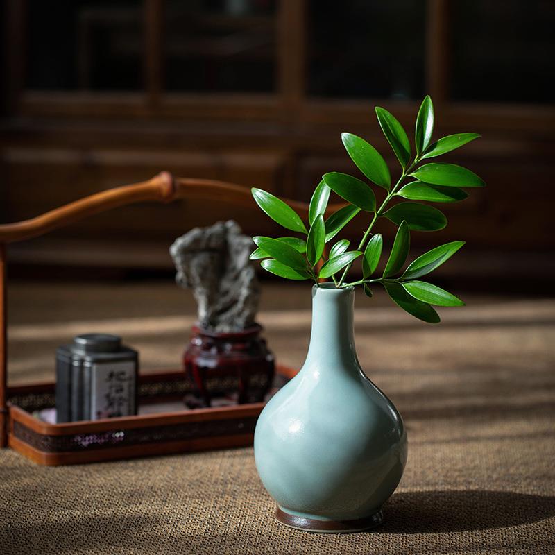 花瓶插花手工禅意茶台摆件复古新中式茶室中式博古架桌面装饰胆瓶