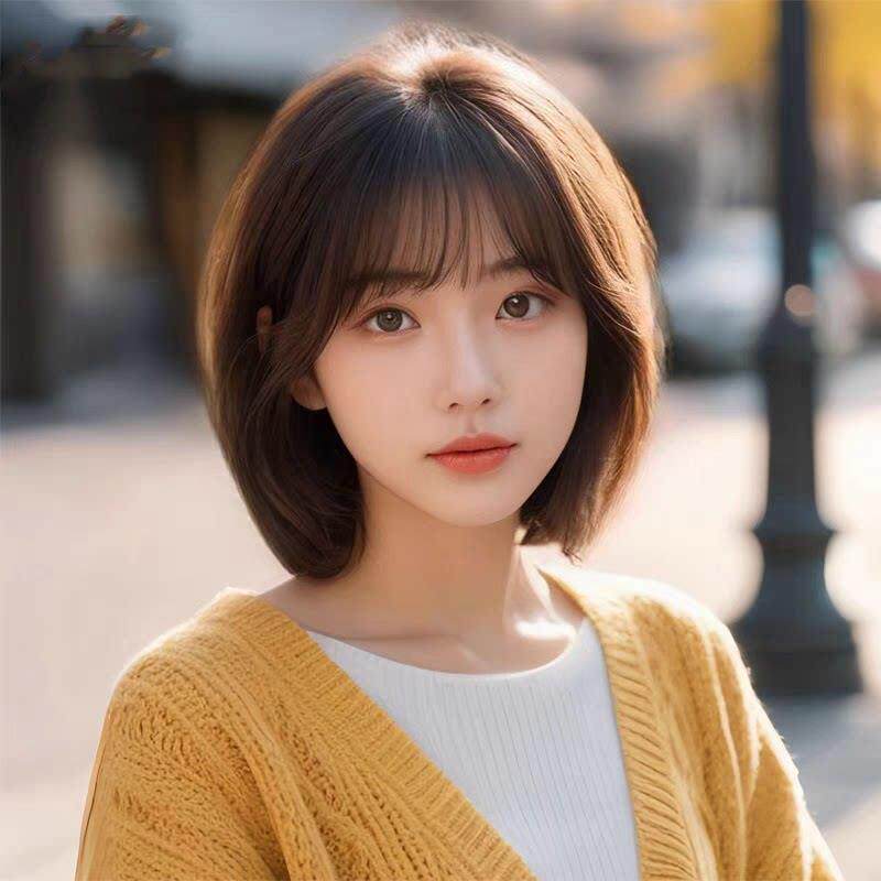 递针波波头真人发丝女士假发轻薄款整顶假发套中长假发