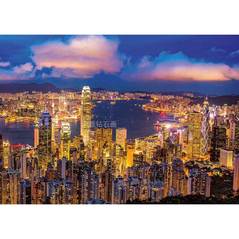DIY方钻满钻钻石画贴钻印花十字绣带钻维多利亚港湾香港全景夜景