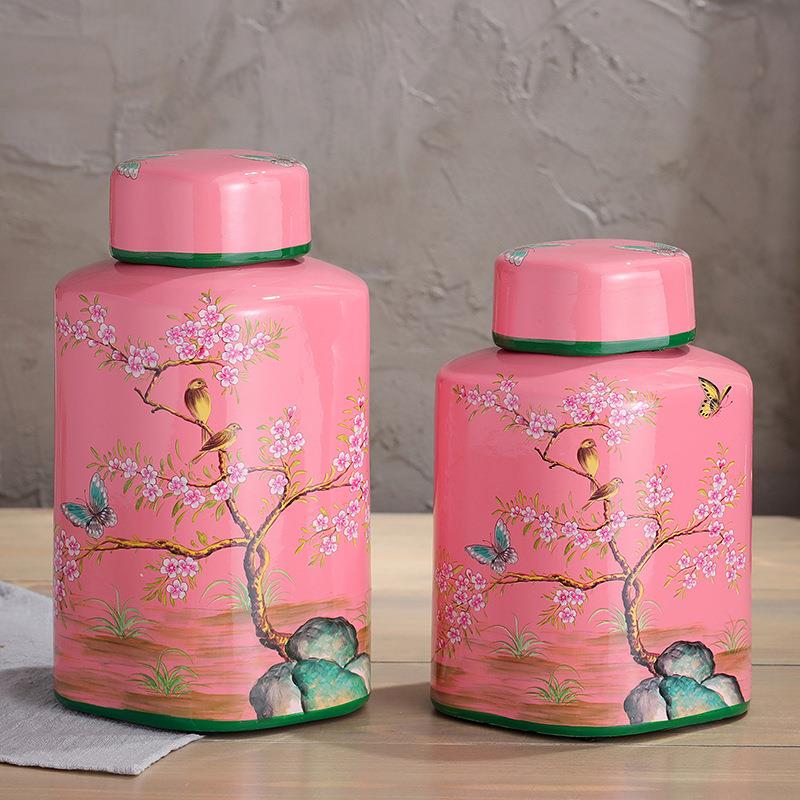 美式乡村陶瓷花鸟罐摆件家居样板间玄关客厅餐桌花瓶装饰品摆设