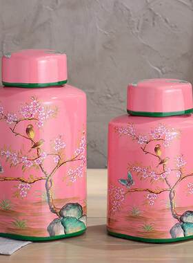 美式乡村陶瓷花鸟罐摆件家居样板间玄关客厅餐桌花瓶装饰品摆设