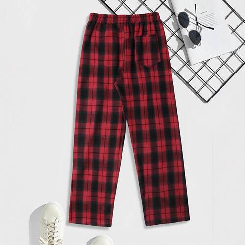 Men's and women's sleeping pants, checkered home pants,