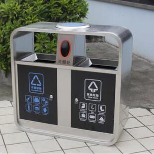 现货广州财富垃圾桶304不锈钢户外市政街道公园景区双分类垃圾桶