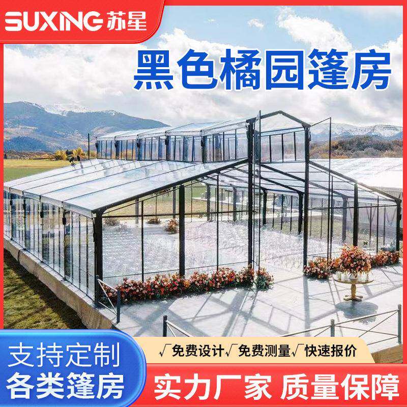 大型户外欧式黑色橘园篷房婚庆仪式酒会集会温室铝合金铁艺帐篷