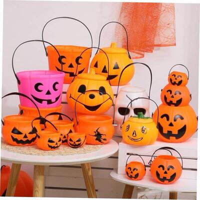 Halloween jack-o -lantern with lid pumpkin bucket candy jar