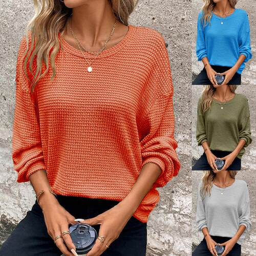us/eu New Ladies Knitwear Solid Color Mesh Shoulder Long