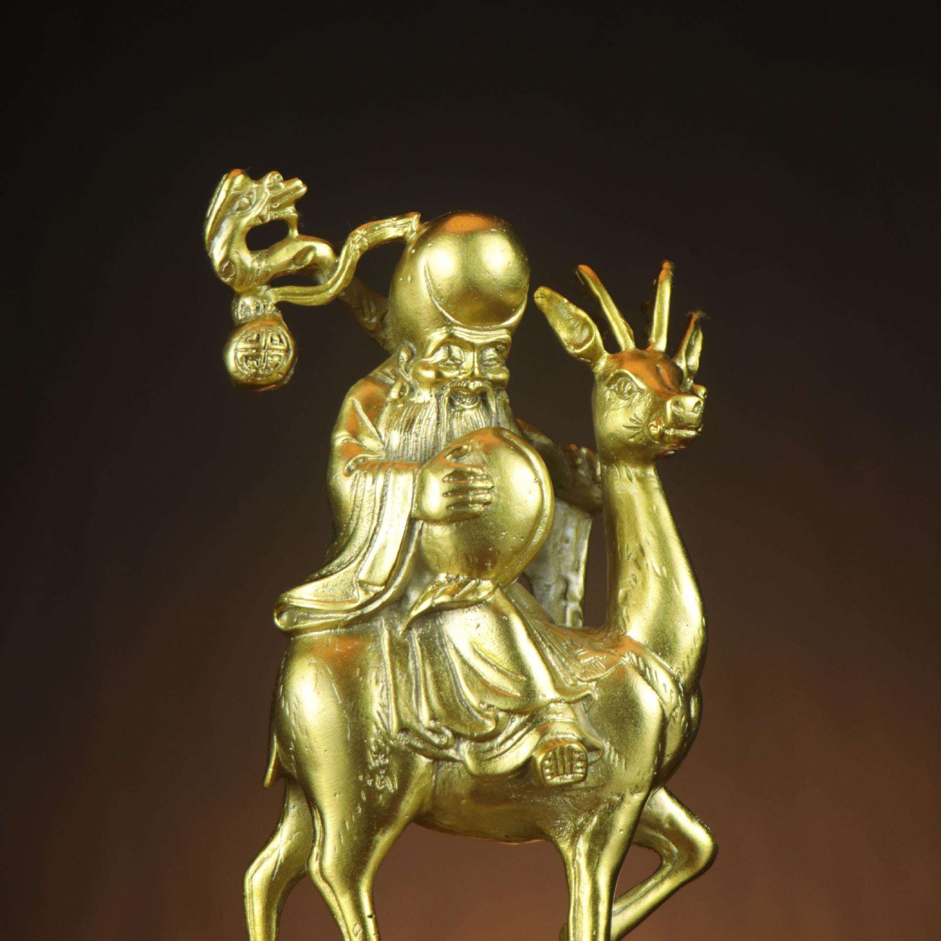 全铜寿星 骑鹿寿星 家居供奉铜寿星摆件