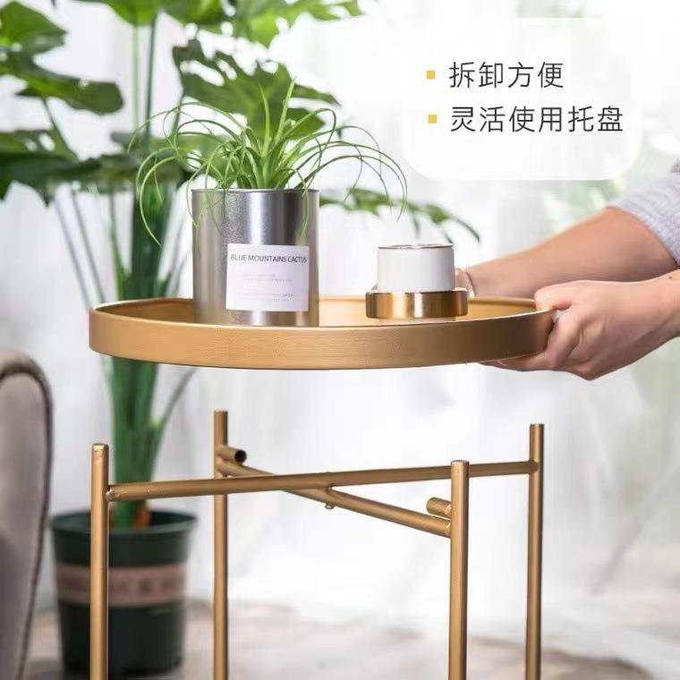 轻奢创意铁艺客双层小茶几厅沙发边角茶几架室小床迷你边几圆桌头