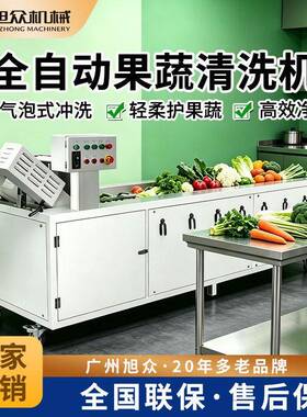 智能果蔬清洗机气泡毛刷水果蔬菜全自动冲洗机器商用型不锈钢设备